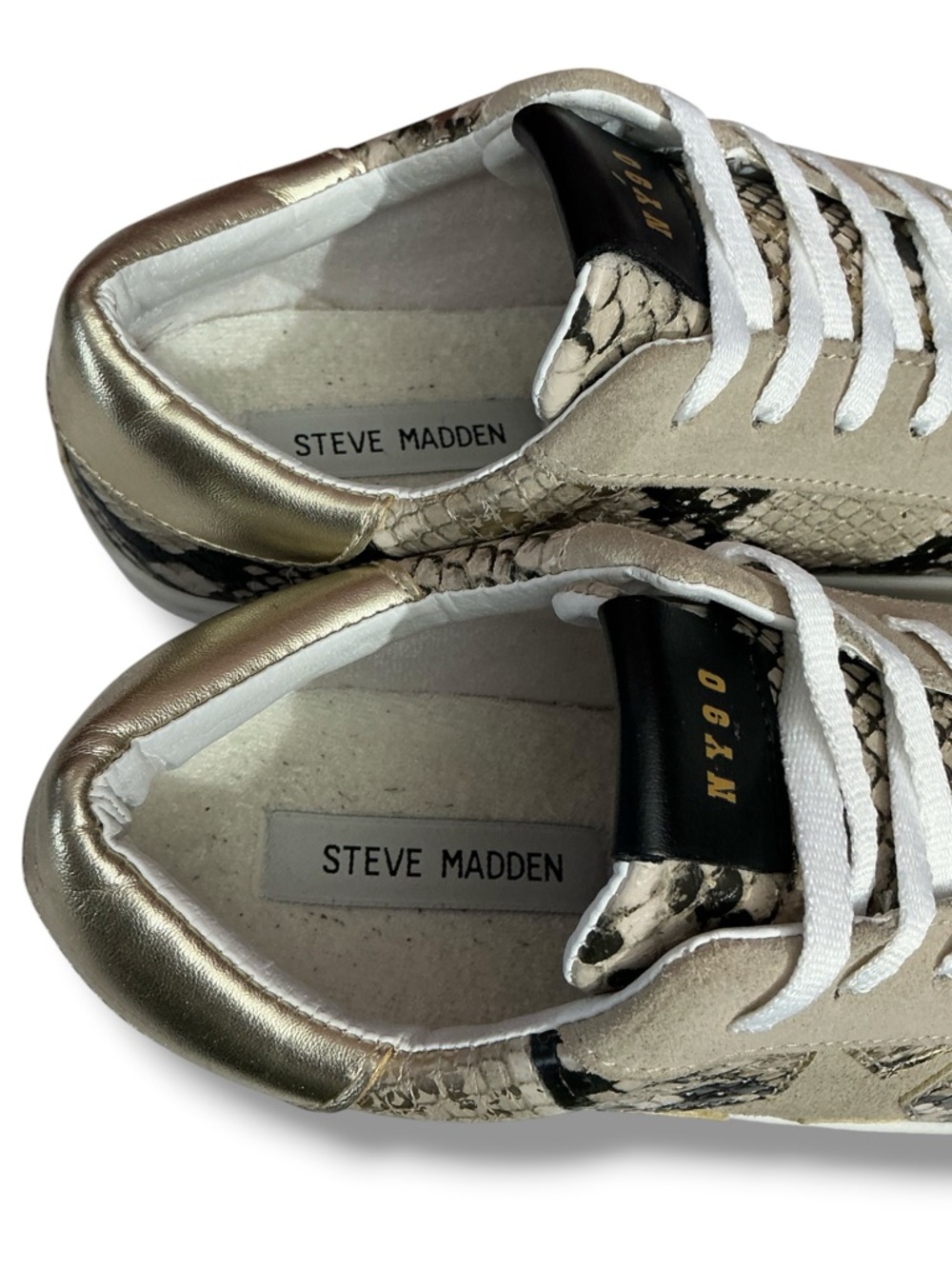 Steve Madden Metallic Gold & Cream Snake-Print Sneakers - Picture 7 of 12